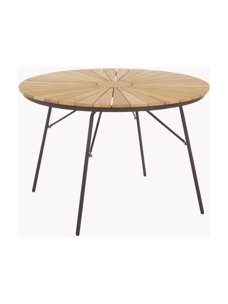 Ronde tuintafel Hard & Ellen met teakhouten tafelblad, verschillende formaten, Tafelblad: gepolijst teakhout, Frame: gepoedercoat aluminium, Teakhout, antraciet, Ø 110 x H 73 cm