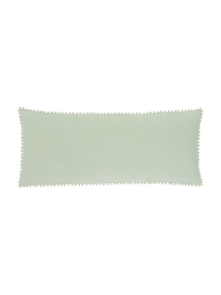 Funda de almohada de percal con pompones Bommy, Verde salvia, An 45 x L 110 cm