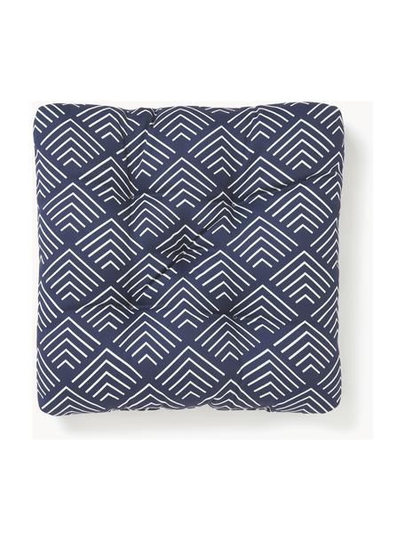 Coussin de chaise avec motif graphique Milano, Bleu foncé, blanc, larg. 40 x long. 40 cm