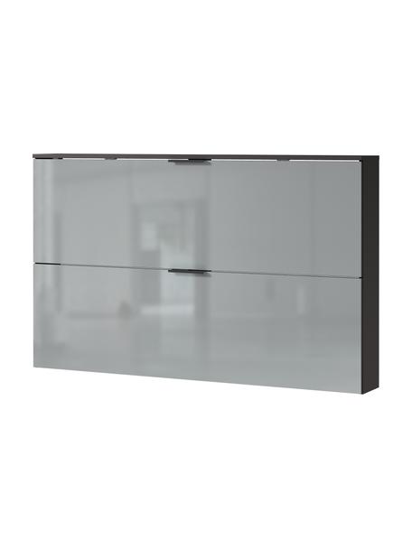 Schuhschrank Sana mit 2 Klappfächern, Korpus: Spanplatte, melaminbeschi, Front: Glas, Spanplatte, melamin, Griffe: Metall, pulverbeschichtet, Grau, B 140 x H 85 cm
