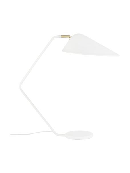 Grote bureaulamp Neron met goudkleurige decoratie in wit, Lampenkap: gepoedercoat metaal, Lampvoet: gepoedercoat metaal, Decoratie: vermessingd metaal, Wit, D 57 x H 56 cm
