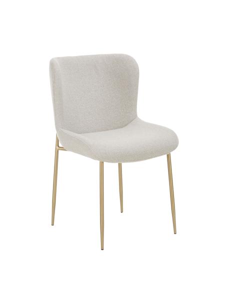 Krzesło tapicerowane bouclé Tess, Tapicerka: 70% poliester, 20% wiskoz, Nogi: metal malowany proszkowo, Jasnoszary bouclé, złoty, S 49 x W 84 cm
