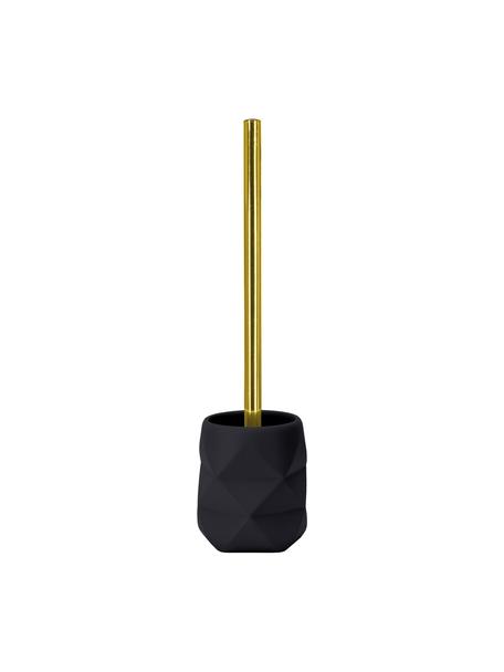Escobilla de baño de poliresina Crackle, Recipiente: poliresina, Negro, dorado, Ø 11 x Al 39 cm
