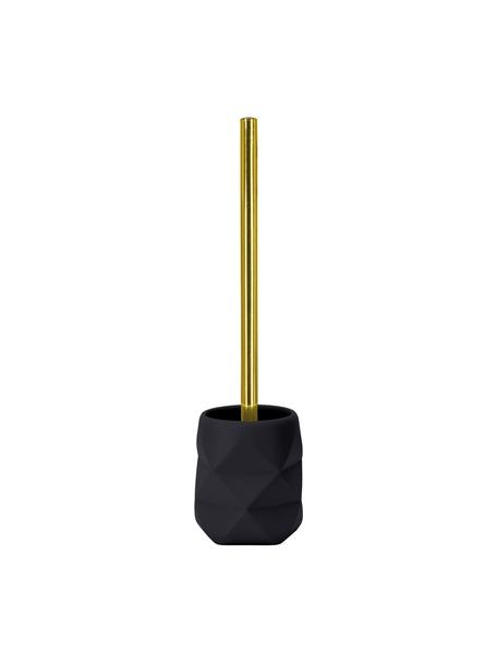 Toilettenbürste Crackle aus bruchfestem Polyresin, Halter: Polyresin, Schwarz, Goldfarben, Ø 11 x H 39 cm