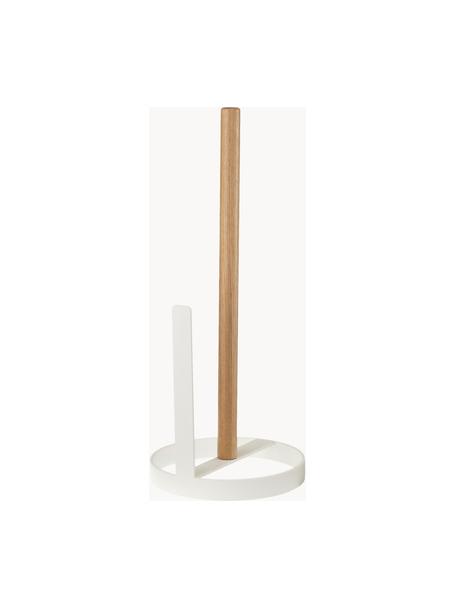 Kleiner Küchenrollenhalter Tosca, Fuß: Stahl, beschichtet, Stange: Holz, Weiß, Helles Holz, Ø 11 x H 27 cm