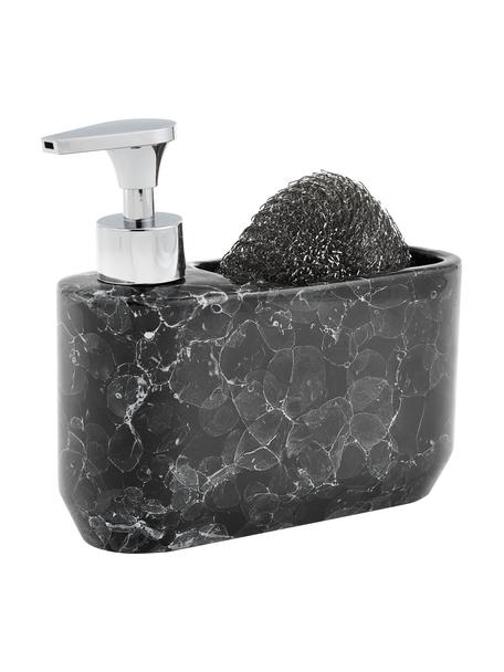 Distributeur de savon aspect marbre Bubble, 2 élém., Noir, couleur argentée, larg. 19 x haut. 16 cm
