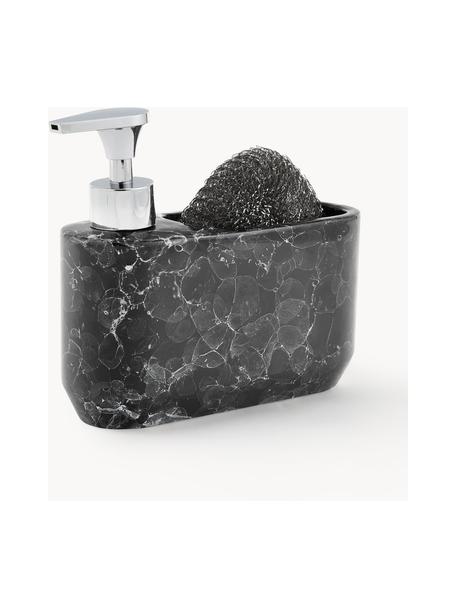 Set dosatore di sapone Bubble 2 pz, Contenitore: ceramica, Testa della pompa: materiale sintetico, Nero, marmorizzato, argento, Larg. 19 x Alt. 16 cm