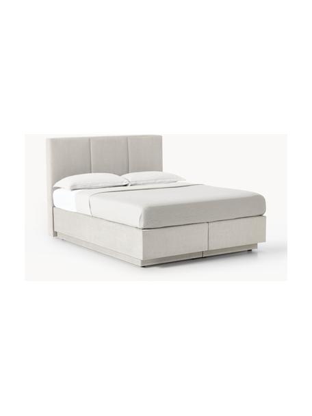 Boxspringbett Oberon mit Stauraum, Bezug: 100 % Polyester Der strap, Matratze: 5-Zonen-Taschenfederkern, Webstoff Hellbeige, B 200 x L 200 cm, Härtegrad H2