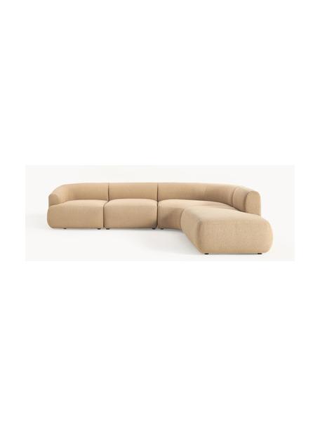 Narożna sofa modułowa bouclé Sofia (4-osobowa), Tapicerka: bouclé (100% poliester) D, Stelaż: drewno świerkowe z certyf, Nogi: tworzywo sztuczne, Beżowy bouclé, S 318 x G 298 cm, prawostronna
