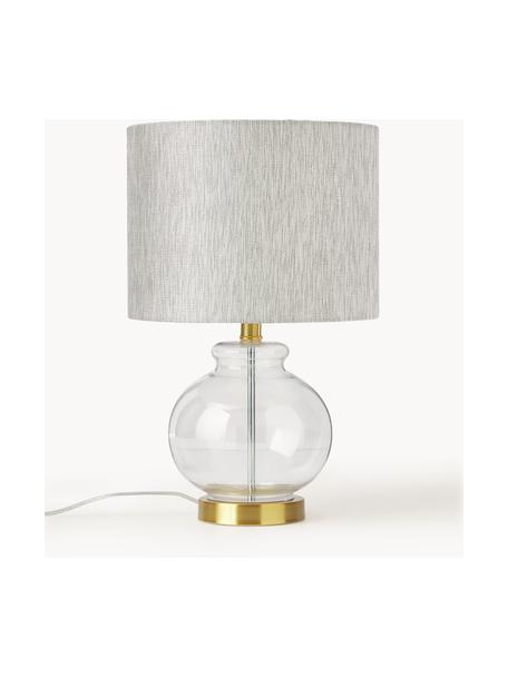 Tischlampe Natty mit Glasfuss, Lampenschirm: Textil, Sockel: Messing, gebürstet, Beige, Transparent, Ø 31 x H 48 cm