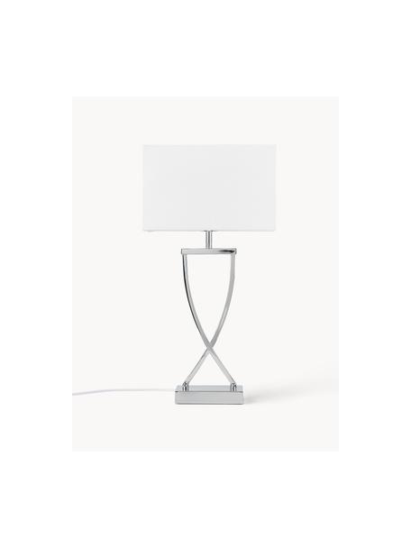 Grote tafellamp Vanessa, Lampvoet: metaal, Lampenkap: textiel, Zilverkleurig, wit, B 27 x H 52 cm