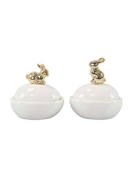 Set botes Lulu, 2 uds., Cerámica, Blanco, dorado, Set de diferentes tamaños