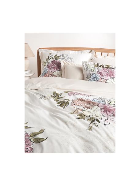 Baumwollsatin-Bettdeckenbezug Margot mit Blumen-Print, Webart: Satin Fadendichte 210 TC,, Off-White, Hellbeige, B 135 x L 200 cm