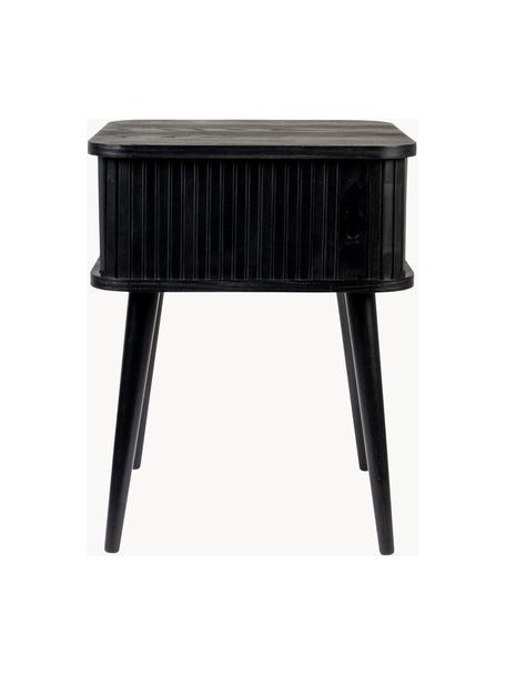 Holz-Nachttisch Barbier mit Rolltür und geriffelter Front, Tischplatte: Mitteldichte Holzfaserpla, Eschenholz, schwarz lackiert, B 45 x H 59 cm