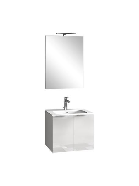 Set lavabo Iris, 4 pzas., Lámpara: aluminio recubierto, Espejo: vidrio, Parte trasera: plástico ABS, Blanco, Set de diferentes tamaños