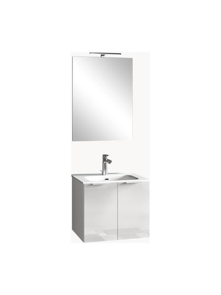 Set lavabo Iris 4 pz, Manico: alluminio rivestito, Lampada: alluminio rivestito, Superficie dello specchio: lastra di vetro, Bianco, Set in varie misure