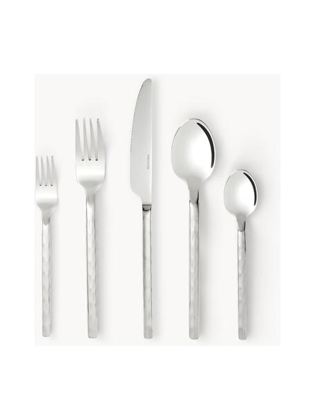 Set 20 posate opaco spazzolato con finitura martellata Miles, 4 persone, Coltello: acciaio inossidabile 13/0, Argentato molto lucido, 4 persone (20 pz)