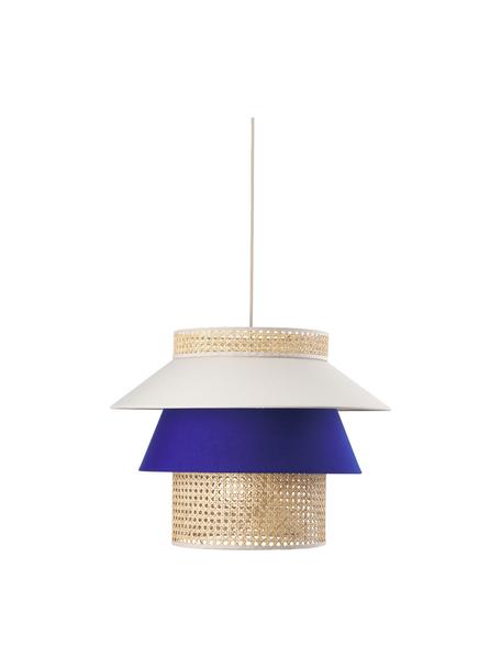 Lámpara de techo grande con tejido vienés Klea, Pantalla: bambú, tela, Anclaje: metal con pintura en polv, Cable: cubierto en tela, Beige claro, azul oscuro, Ø 55 x Al 42 cm