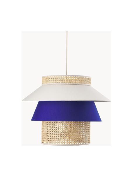 Große Pendelleuchte Klea aus Wiener Geflecht, Lampenschirm: Bambus, Textil, Baldachin: Metall, pulverbeschichtet, Hellbeige, Royalblau, Ø 55 x H 42 cm