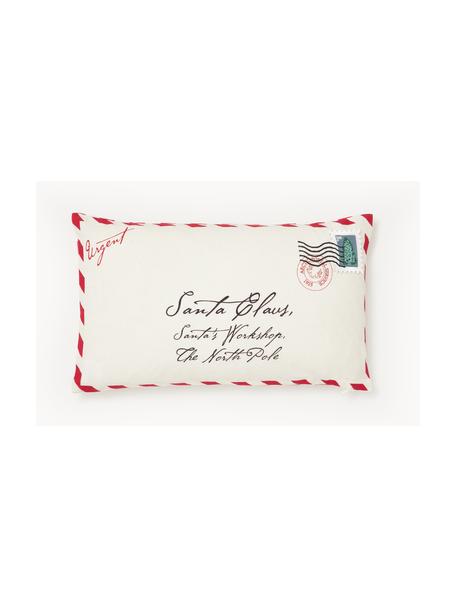 Housse de coussin rectangulaire avec broderie 3D Wishes, 100 % coton, Blanc crème, rouge, larg. 30 x long. 50 cm