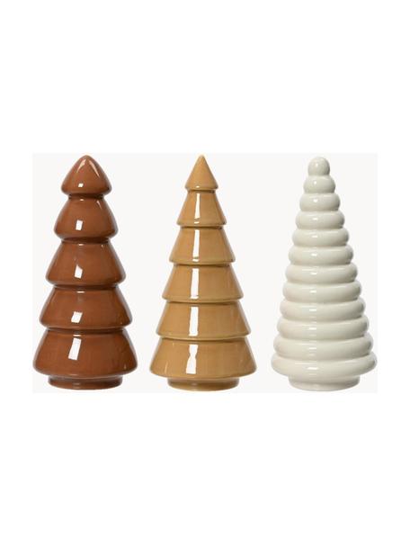 Figurines de Noël en porcelaine en forme de sapin Classy, 3 élém., Porcelaine, Brun, blanc, Ø 8 x haut. 16 cm