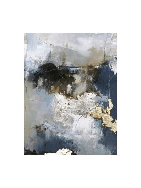 Bemalter Leinwanddruck Waterfall, Bild: Digitaldruck mit Ölfarben, Goldfarben, Silberfarben, Blau, Mehrfarbig, B 90 x H 120 cm