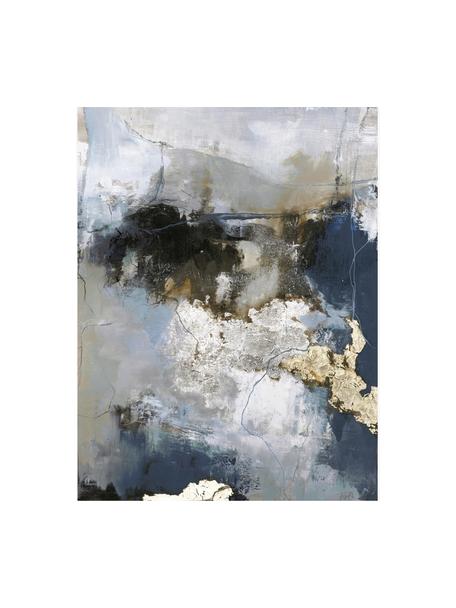 Handbemalter Leinwanddruck Waterfall, Bild: Digitaldruck mit Ölfarben, Blau-, Grautöne, Goldfarben, B 90 x H 120 cm