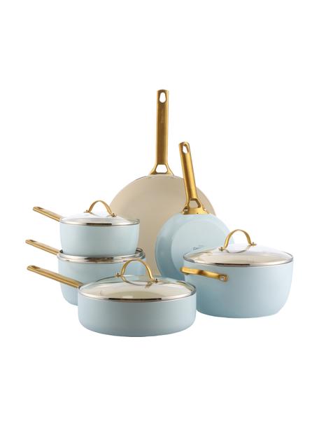 Ensemble poêles et casseroles avec revêtement antiadhésif Padova, 10 élém., Bleu ciel, couleur dorée, Lot de différentes tailles