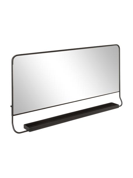 Eckiger Wandspiegel Chic mit schwarzem Metallrahmen und Ablagefläche, Spiegelfläche: Spiegelglas, Schwarz, B 80 x H 40 cm
