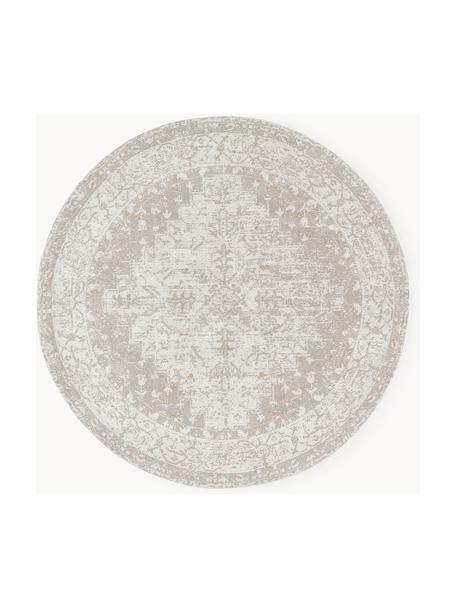 Tapis rond chenille tissé main Naples, 100 % polyester, Gris-bleu, blanc crème, Ø 120 cm (taille S)