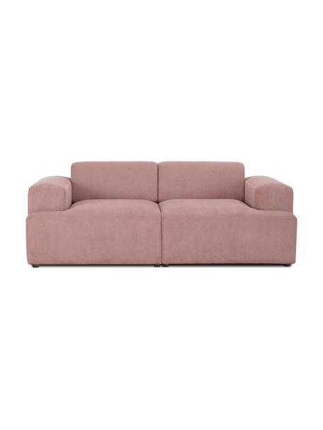 Divano 2 posti in velluto a coste Melva, Rivestimento: velluto a coste (92% poli, Struttura: legno di pino massiccio, , Piedini: plastica, Velluto a coste rosa, Larg. 198 x Prof. 101 cm