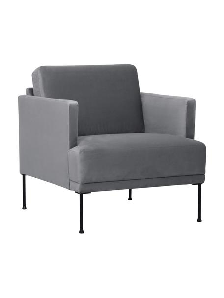 Fluwelen fauteuil Fluente met metalen poten, Bekleding: fluweel (hoogwaardig poly, Frame: massief grenenhout, FSC-g, Poten: gepoedercoat metaal., Fluweel donkergrijs, B 74 x D 85 cm