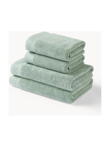 Set di 6 asciugamani in cotone organico Premium, varie misure, 100% cotone organico certificato GOTS (Global Organic Textile Standard)
Qualità pesante, 600 g/m²

Il materiale utilizzato in questo prodotto è testato per le sostanze nocive e certificato secondo lo STANDARD 100 by OEKO-TEX®, IS025 189577, OETI., Verde salvia, Set di 4 (asciugamano e telo da bagno)