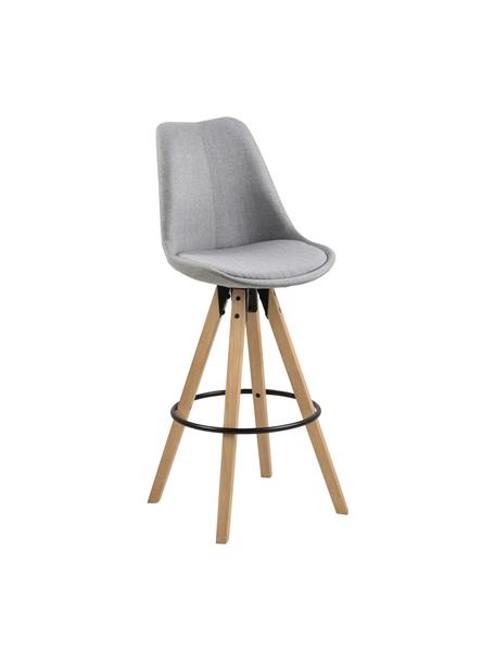 Sgabello da bar Dima Textile 2 pz, Rivestimento: poliestere 25.000 cicli d, Gambe: caucciù, verniciato, Grigio chiaro, legno di quercia, Larg. 49 x Alt. 112 cm
