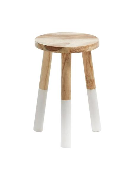 Scandi kruk Brocsy van hout, Gelakt mungur hout, Mungur houtkleurig, wit, B 30 x H 44 cm