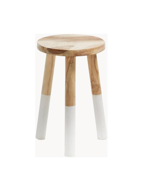 Stołek  z drewna w stylu scandi Brocsy, Drewno mungur, lakierowane, Drewno mungur, biały, S 30 x W 44 cm