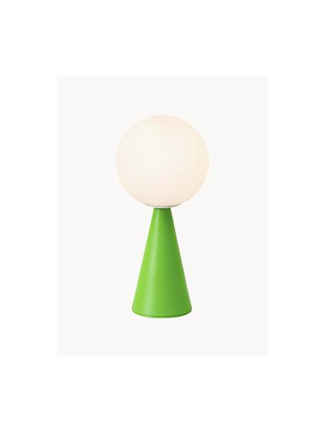 Lámpara de mesa artesanal pequeña Bilia, Pantalla: vidrio, Estructura: metal recubierto, Cable: plástico, Blanco, verde, Ø 12 x Al 26 cm