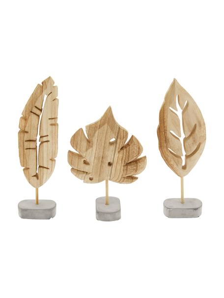 Accessoire décoratif Blatt, 3 élém., Socle : gris Accessoire décoratif : bois de paulownia, Lot de différentes tailles