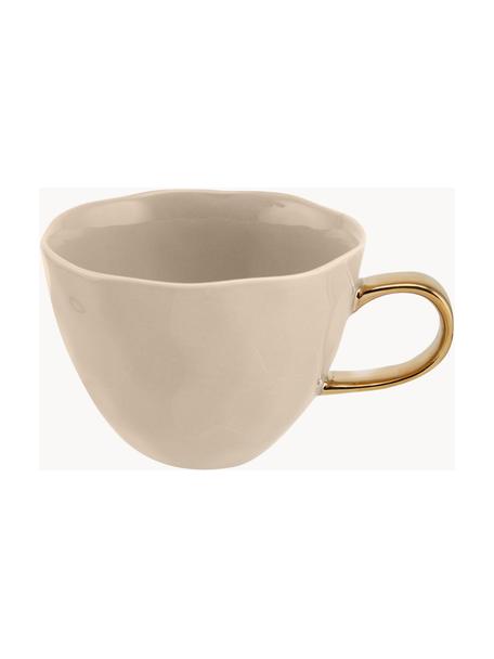 Tasse à thé avec poignée dorée Good Morning, Grès cérame, Beige, couleur dorée, Ø 11 x haut. 8 cm, 350 ml
