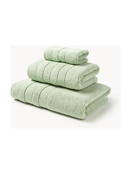 Set di asciugamani con bordo rigato Luxe, varie misure, Verde salvia, Set da 3 (asciugamano per ospiti, asciugamano e telo da  bagno)