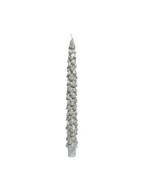 Stolní svíčky ve tvaru vánočního stromečku Monika, 2 ks, Vosk, Stříbrná, Ø 2 cm, V 26 cm