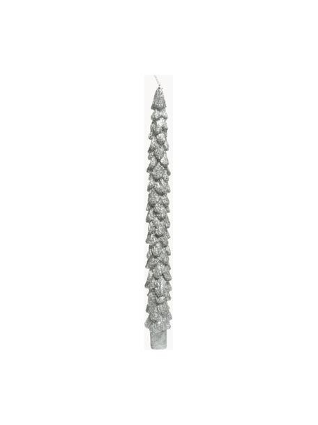 Stabkerzen Monica in Tannenbaum-Form, 2 Stück, Wachs, Silberfarben, Ø 2 x H 26 cm