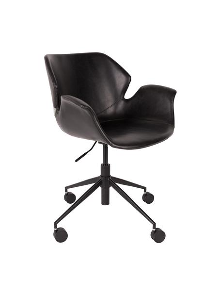 Silla de oficina de cuero sintético Nikki, altura regulable, Tapizado: cuero sintético (poliuret, Patas: metal, con pintura en pol, Ruedas: plástico, Cuero sintético negro, An 77 x F 78 cm