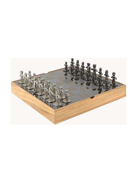 Hra šachy Buddy, 33 dielov, Svetlé drevo, odtiene striebornej, antracitová, Š 33 x V 4 cm