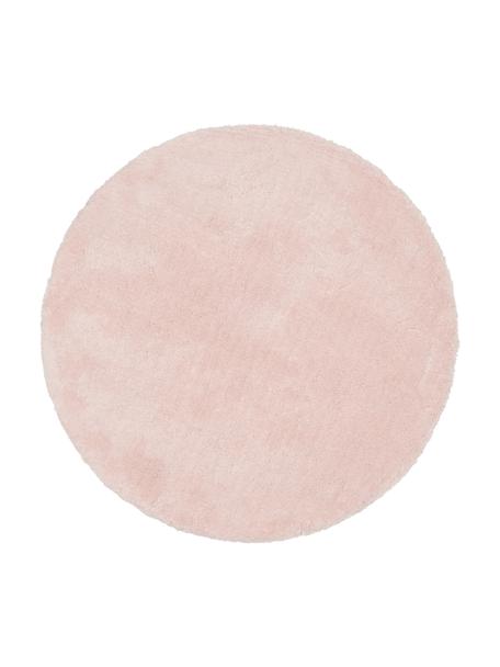 Pluizig rond hoogpoolig vloerkleed Leighton in roze, Onderzijde: 70% polyester, 30% katoen, Roze, Ø 120 cm (maat S)