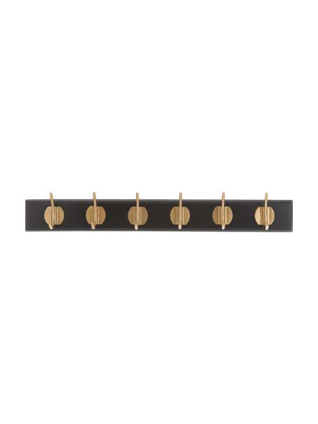 Wandkapstok Edgy van hout met 6 haken, Lijst: gelakt MDF, Zwart, goudkleurig, B 60 x H 7 cm
