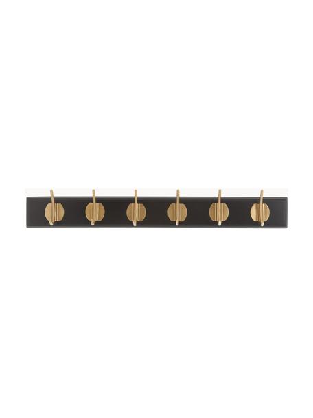 Perchero de pared de madera Edgy, 6 ganchos, Barra: tablero de fibras de dens, Negro, dorado, An 60 x Al 7 cm