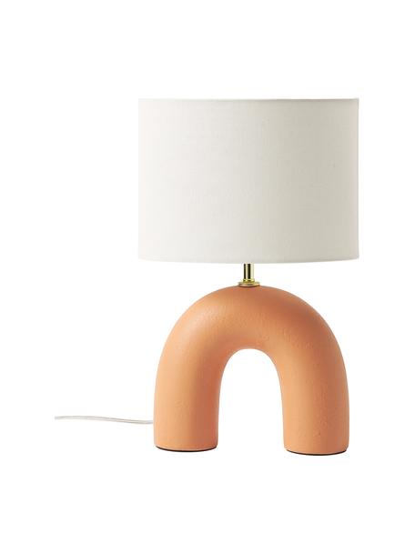 Lampada da tavolo con paralume ovale e base in ceramica Wesley, Paralume: lino, Struttura: metallo rivestito, Bianco, arancione, Ø 43 x Alt. 42 cm