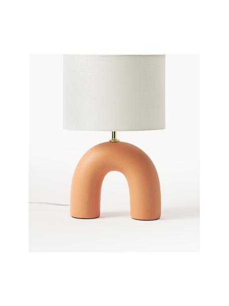 Lampe à poser avec abat-jour ovale et pied en céramique Wesley, Blanc, orange, Ø 43 x haut. 42 cm