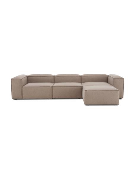 Canapé modulable 4 places tissu brun avec pouf Lennon, Tissu brun, larg. 327 x prof. 207 cm